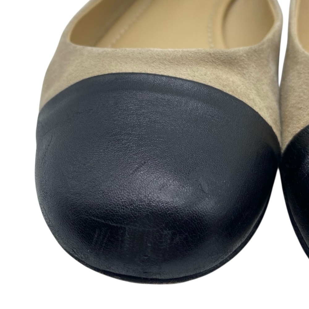 Garnet Hill Womens Shoes Leather Flats Sz 8 Tan Black Suede Cap Toe Italy Chic - Picture 5 of 11